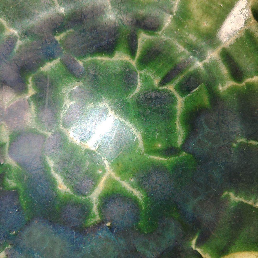 織部釉　喜楽?　菊花菓子皿