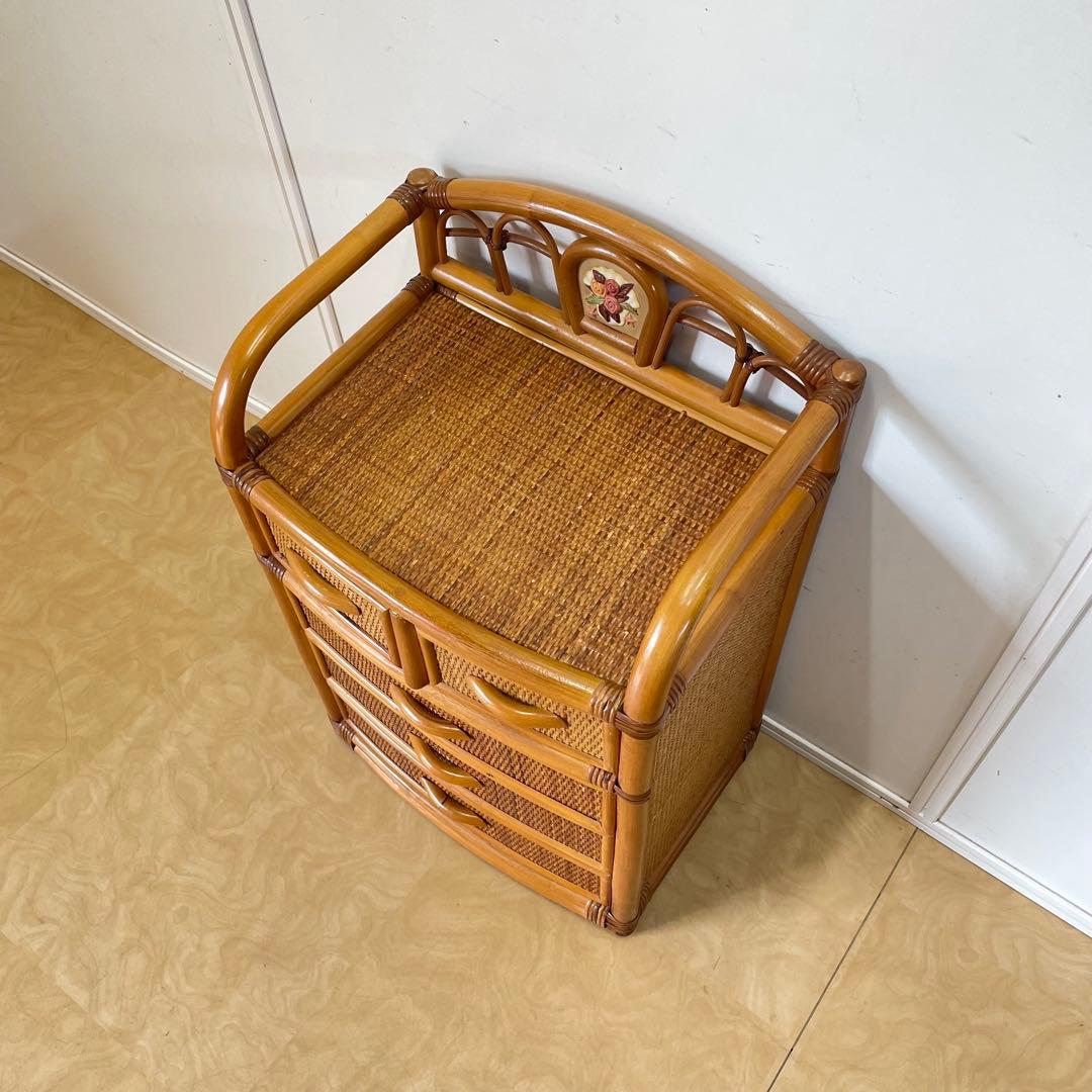 籐 ラタン 4段チェスト 引き出し 収納 タンス 箪笥 電話台 ビンテージ