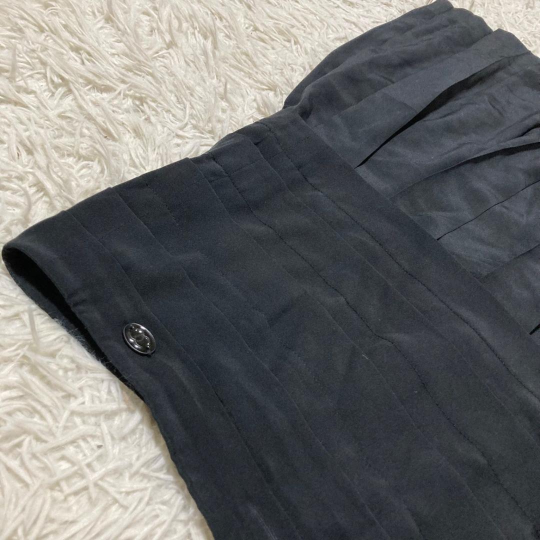 CHANEL ココマーク 切替 フリル プリーツ スカート シルク100% 黒