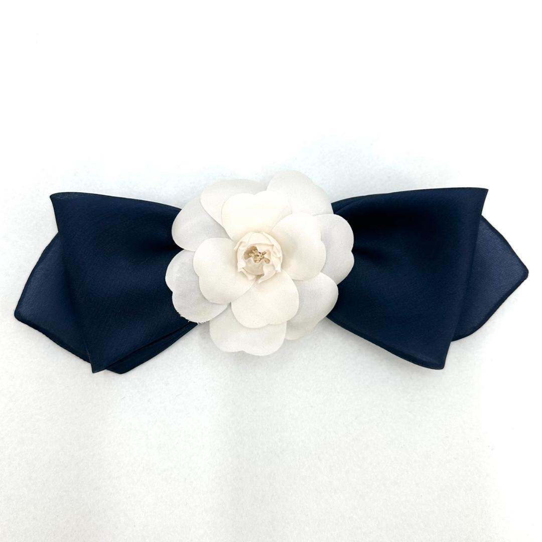 CHANEL シャネル カメリア リボン ヴィンテージ コサージュ ネイビー 白