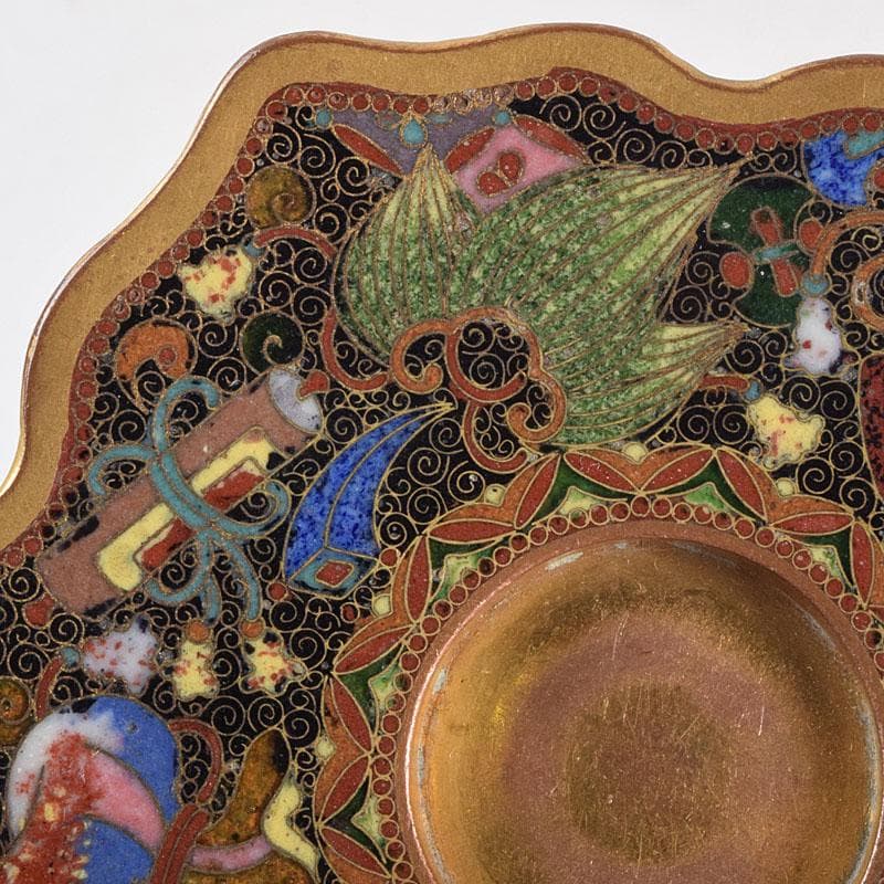 中国　古七宝琺瑯彩　神獣文　煎茶碗　茶托　D　R9211