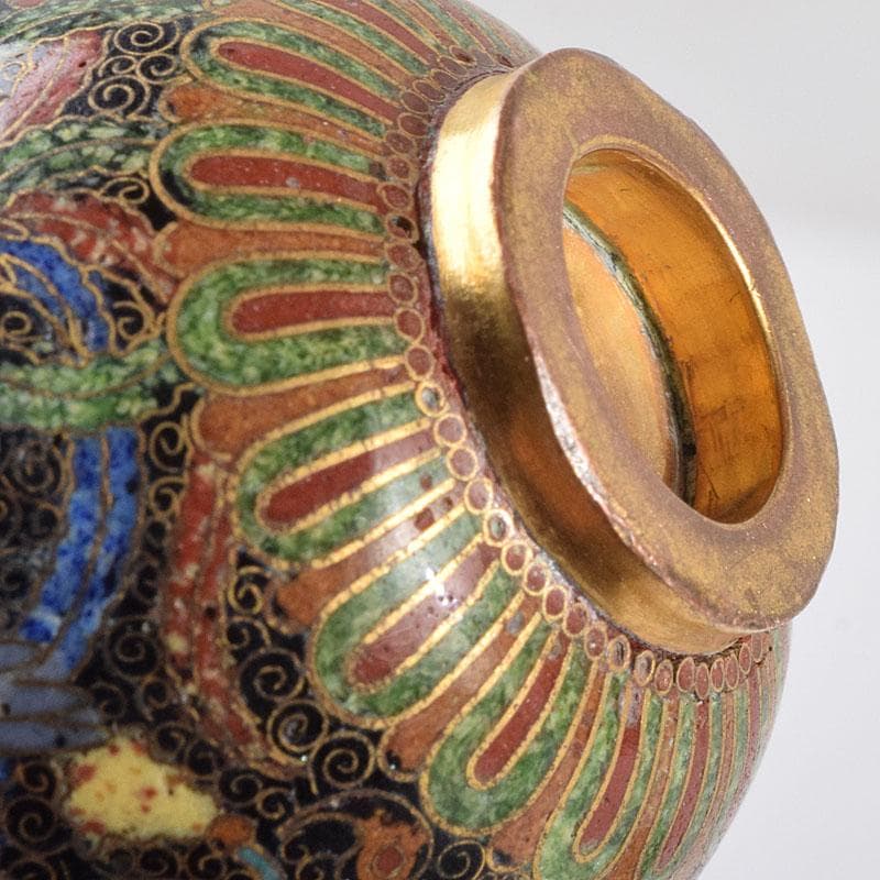 中国　古七宝琺瑯彩　神獣文　煎茶碗　茶托　D　R9211