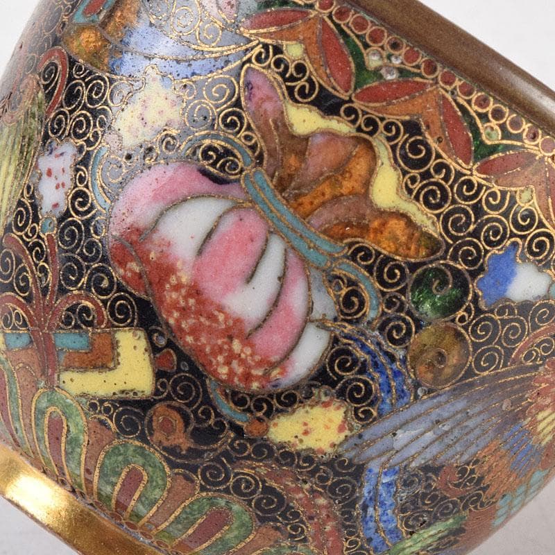 中国　古七宝琺瑯彩　神獣文　煎茶碗　茶托　D　R9211
