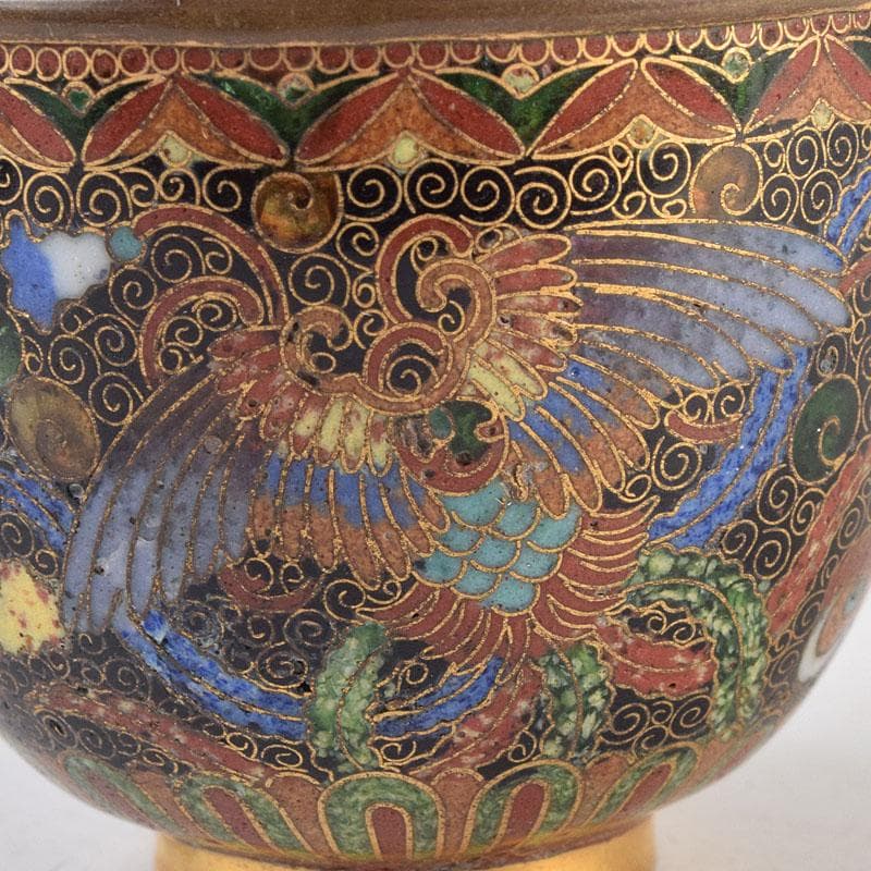 中国　古七宝琺瑯彩　神獣文　煎茶碗　茶托　D　R9211