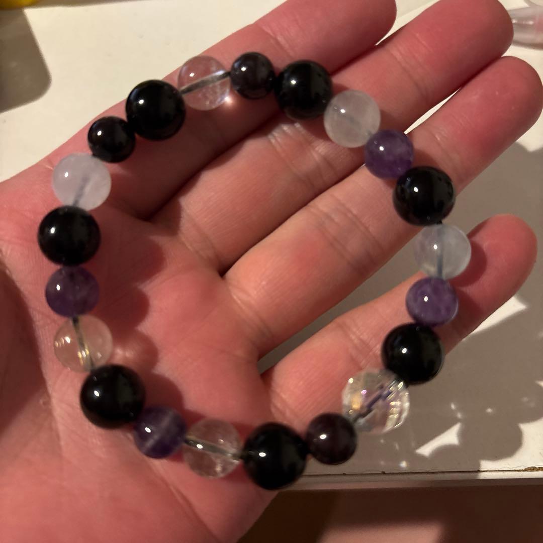 アクアマリン、モリオン、ルチル、アクアオーラ水晶、アメジスト、スギライトのブレス