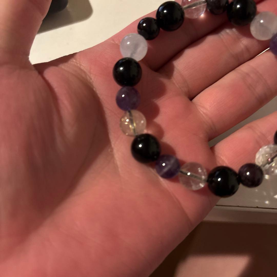 アクアマリン、モリオン、ルチル、アクアオーラ水晶、アメジスト、スギライトのブレス