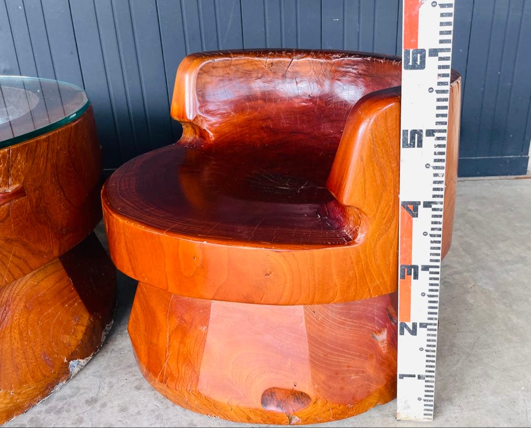 臼　ケヤキ　テーブル　イス　3点セット　古民家