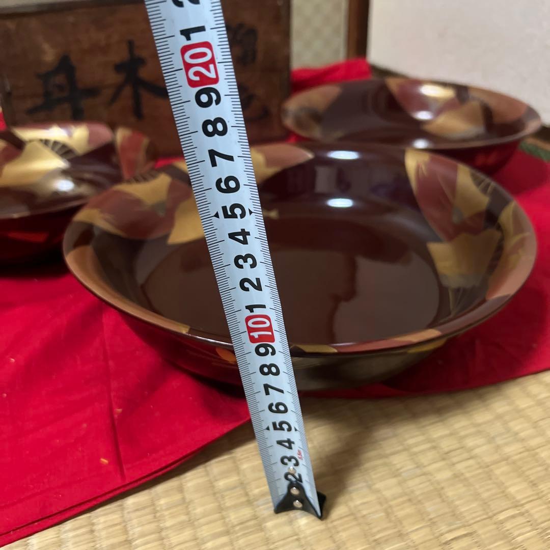 古美術　輪島塗　溜色沈金三つ組丼　木製　大正十年