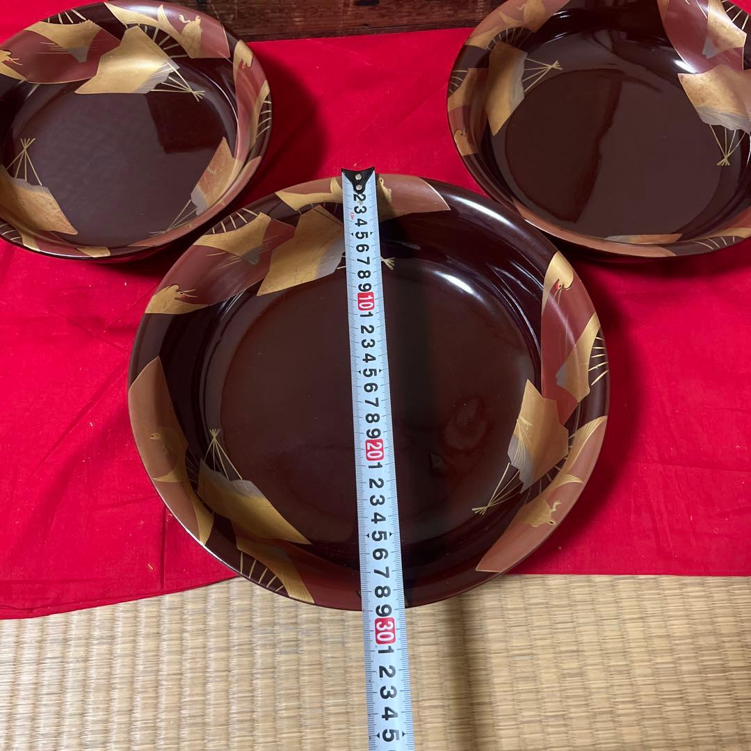 古美術　輪島塗　溜色沈金三つ組丼　木製　大正十年