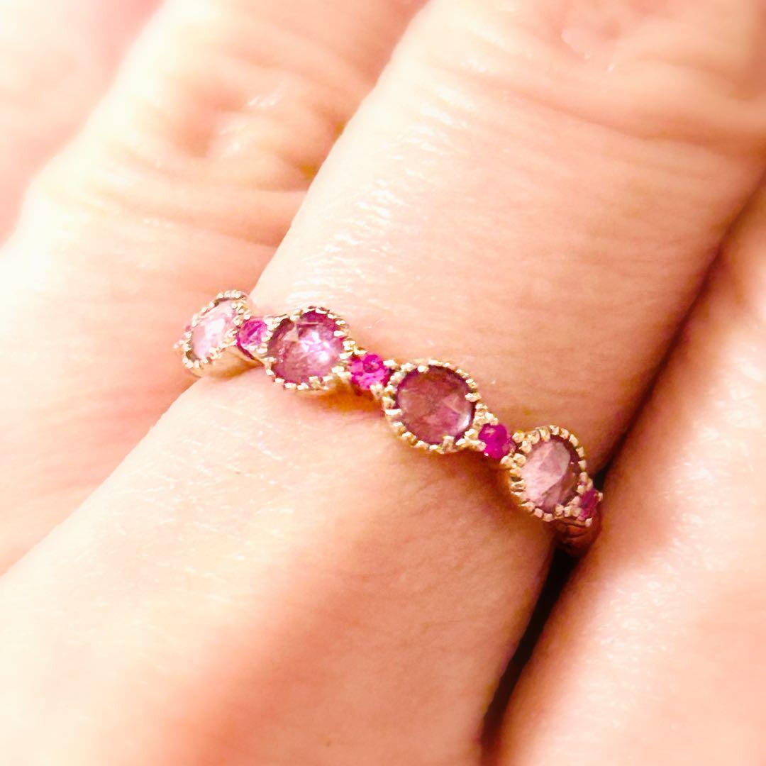 ピンクサファイア　リング　指輪　ローズカット　K10