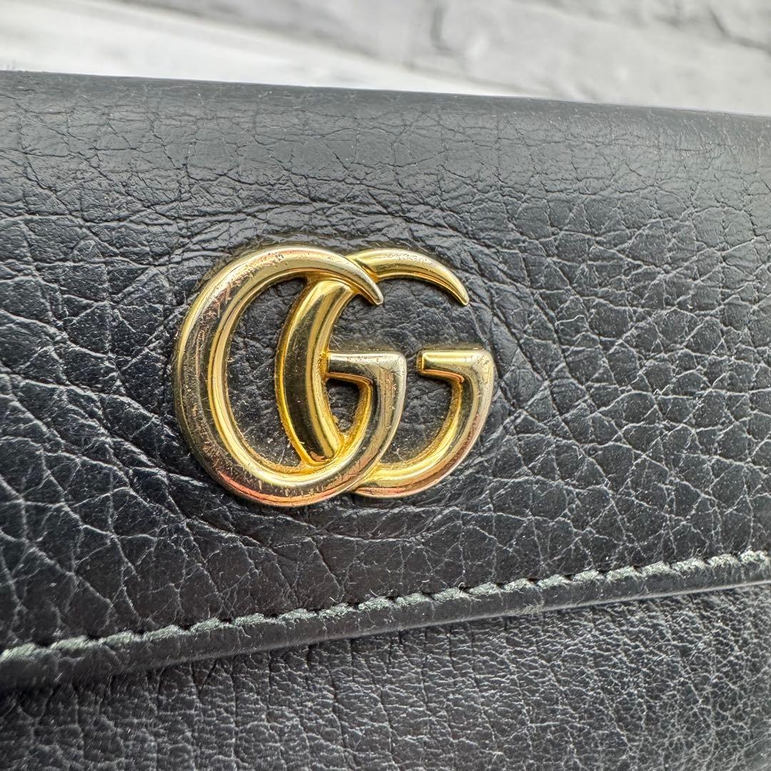 【美品】GUCCI　三つ折り財布　マーモント　GG　レザー　ブラック