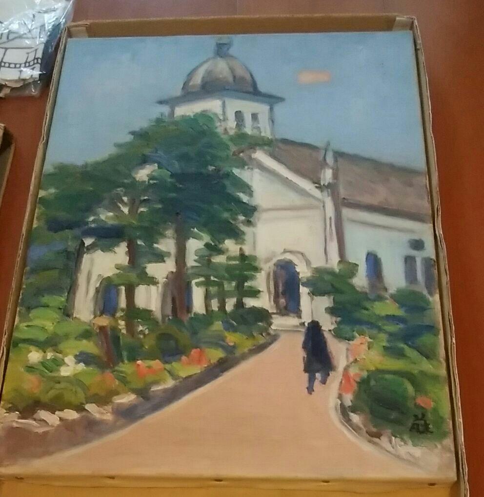 藤江幾太郎油絵(大浦天主堂、グラバー園)と画集、手拭い