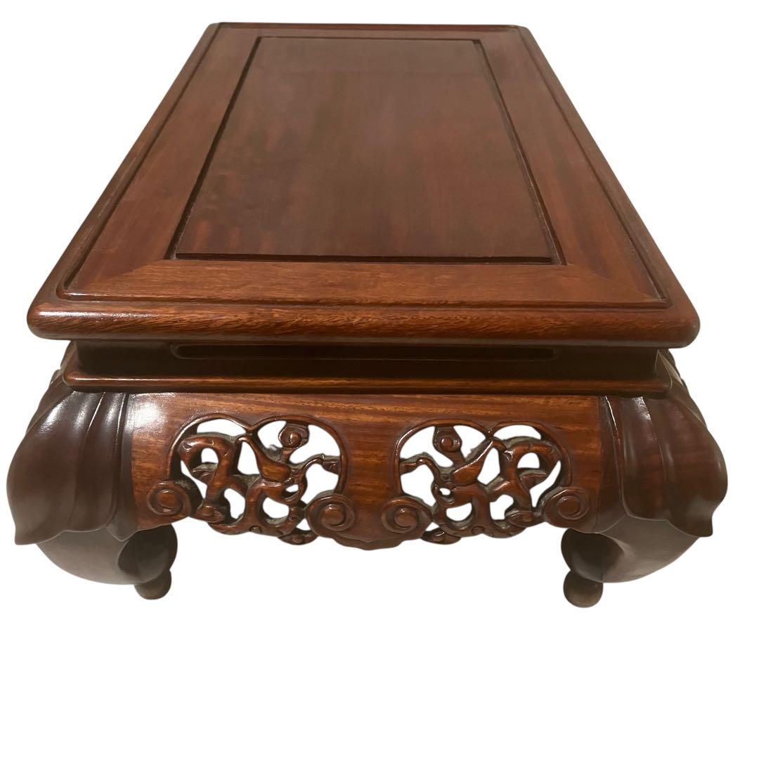 中国美術 透龍霊芝彫長方花台 唐木台 香炉台 盆栽台 飾台 紫檀花梨 古美術品