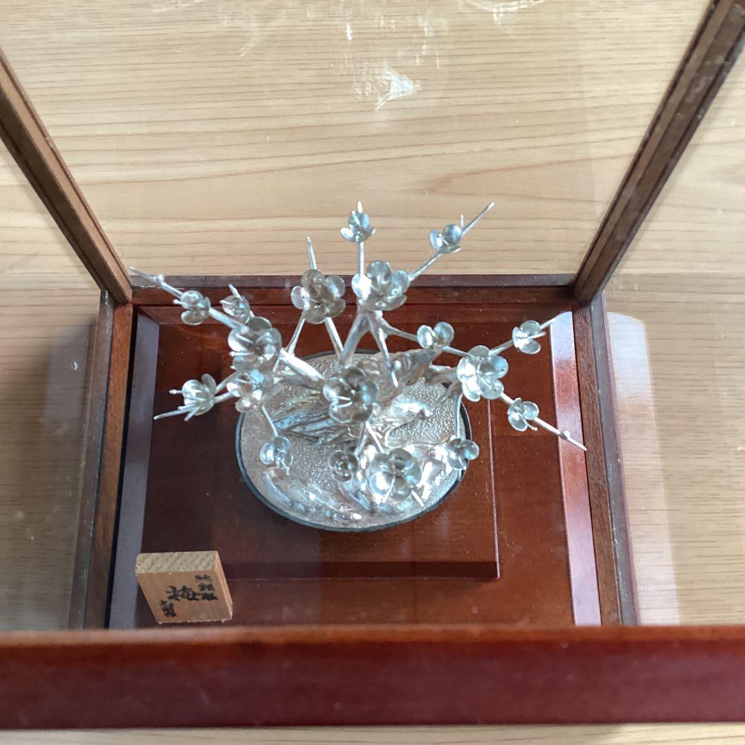 純銀製 梅　盆栽　光則　ガラスケース付き　ヴィンテージ