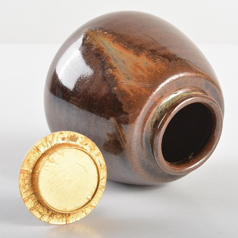 茶道具　京焼　万代草山作　文殊茶入　仕覆付　共箱　V　R6122