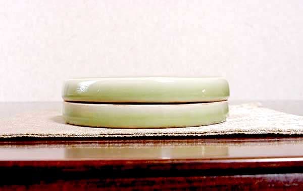 粟田焼　錦光山 宗兵衛 作　青瓷　香合　共箱　無傷　保証。