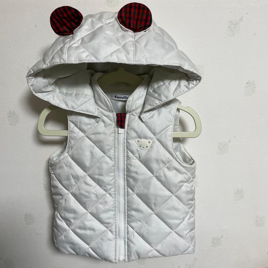 極美品familiarファミリア❤️ 素敵なフード付き中綿ベスト 80cm