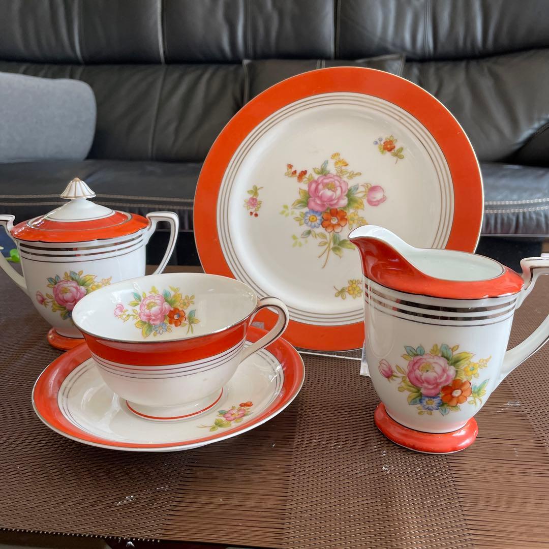 オールドノリタケ　ケーキ皿　カップ　クリーマー　シュガー4点セット