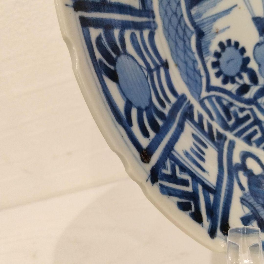 u348-5　中国 清朝期 古染付 芙蓉手 飛蝗文大皿 時代唐物　Q