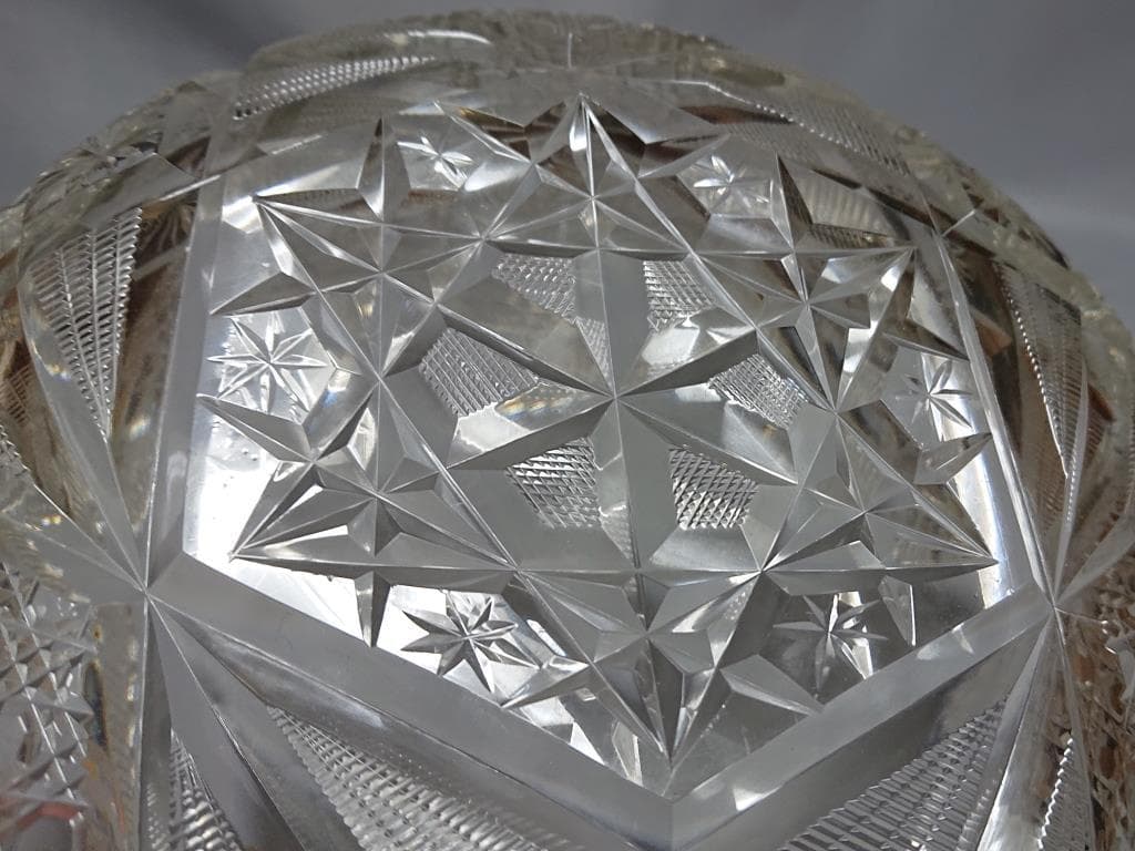 名家蔵出　江戸期　江戸切子輪花鉢　8寸　保証