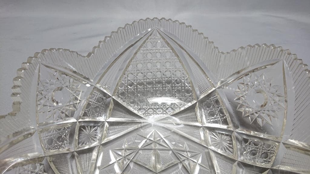 名家蔵出　江戸期　江戸切子輪花鉢　8寸　保証