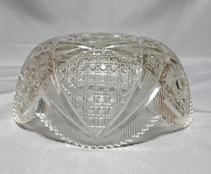 名家蔵出　江戸期　江戸切子輪花鉢　8寸　保証