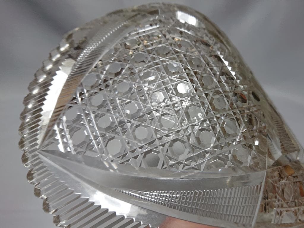 名家蔵出　江戸期　江戸切子輪花鉢　8寸　保証