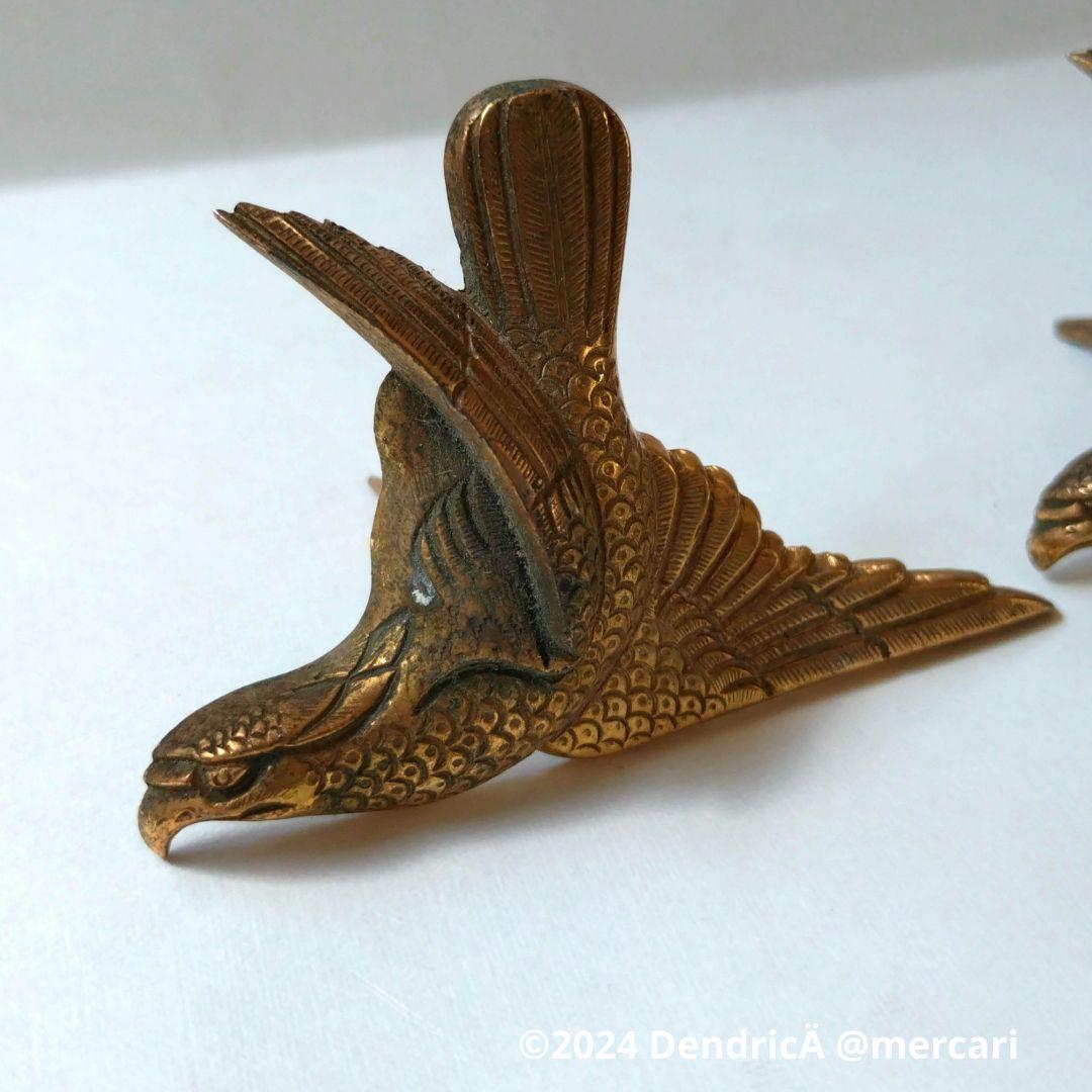 アンティーク　釘隠し　鷹　鷲　鳥　真鍮　ゴールド系　和風建築　釘付き　一対