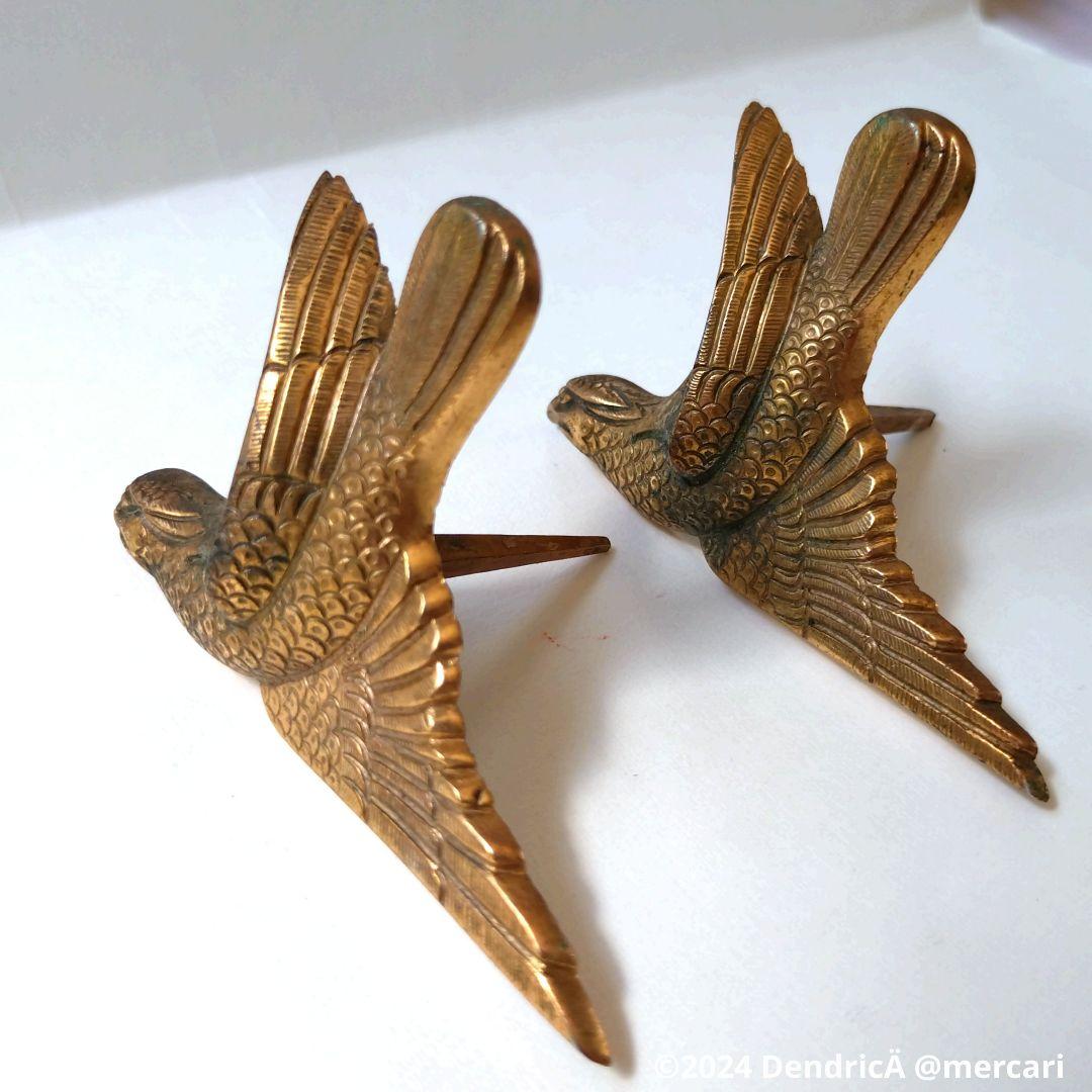 アンティーク　釘隠し　鷹　鷲　鳥　真鍮　ゴールド系　和風建築　釘付き　一対