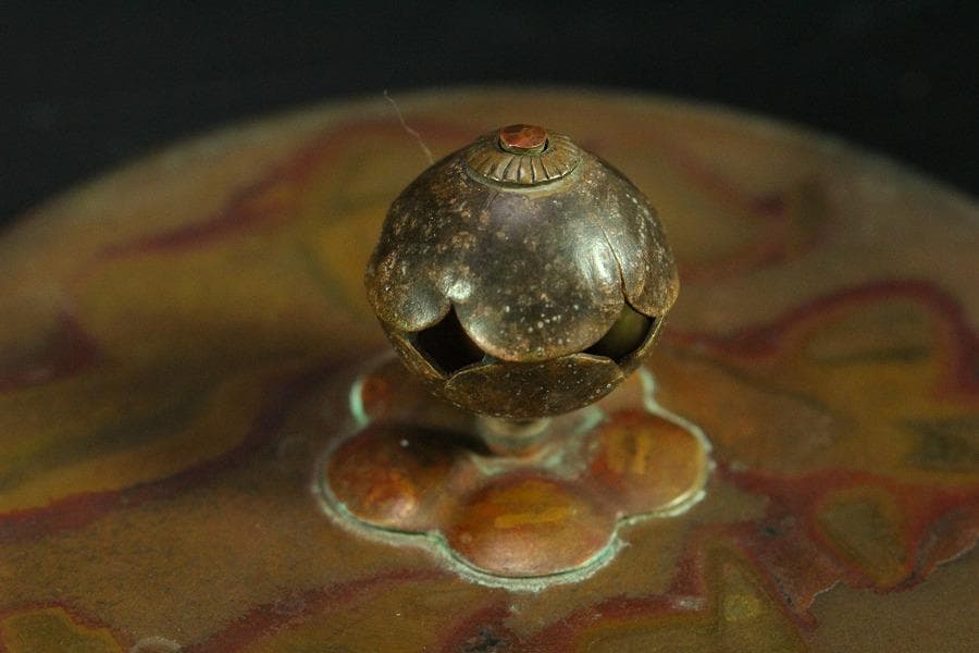 斑紫銅蓋 秋草地紋 鉄瓶(K-LC473)