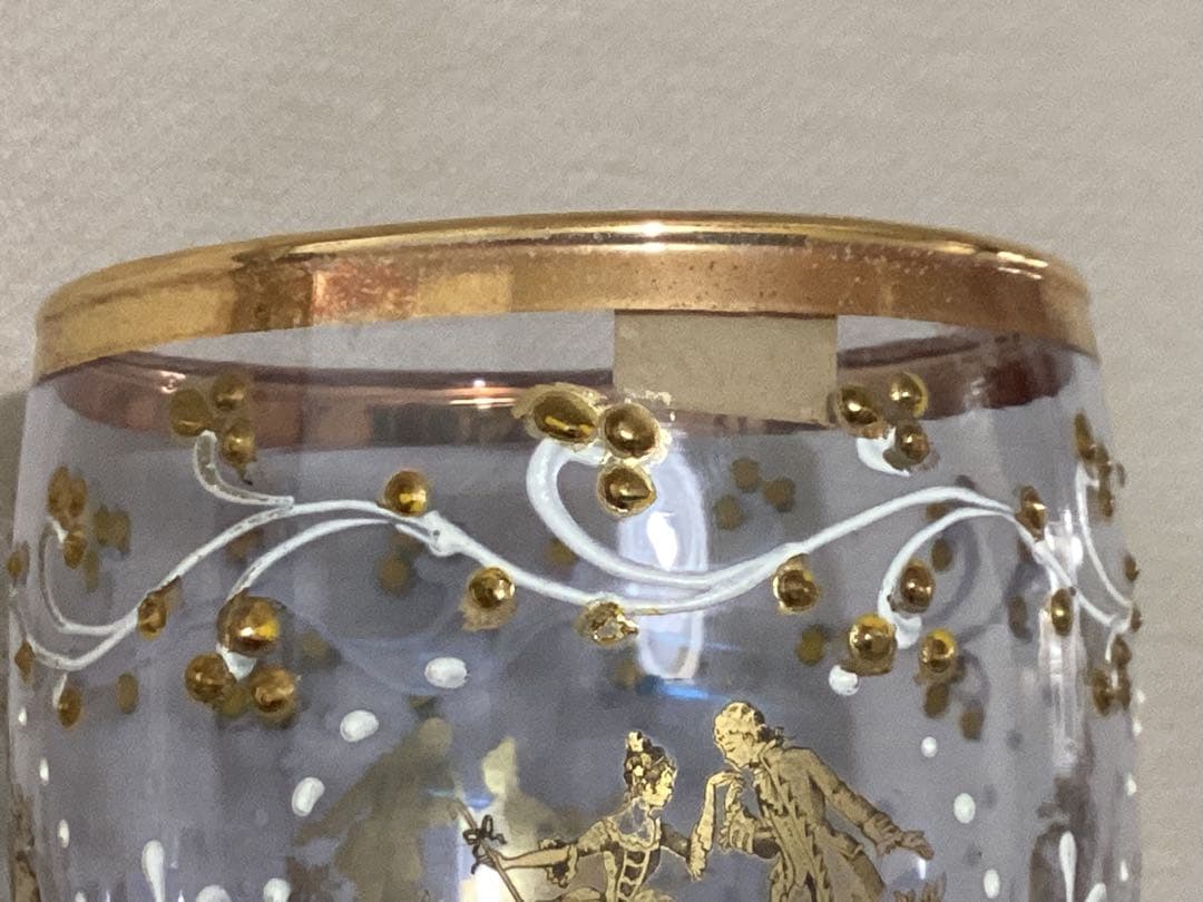 ヴィンテージ　リモージュワイングラス　金粒　紫色の高脚グラス 金色装飾　希少品