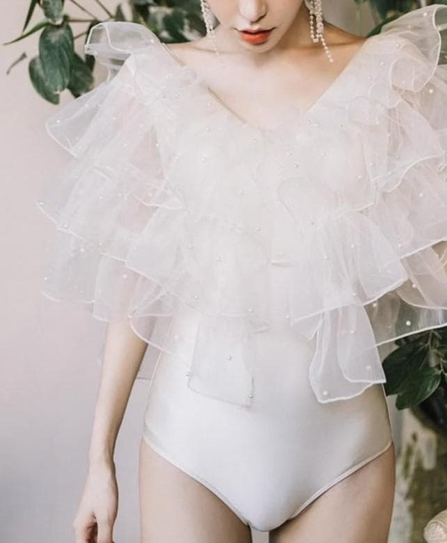 新品★Mbeaute Fairy pearl ruffle swimsuit