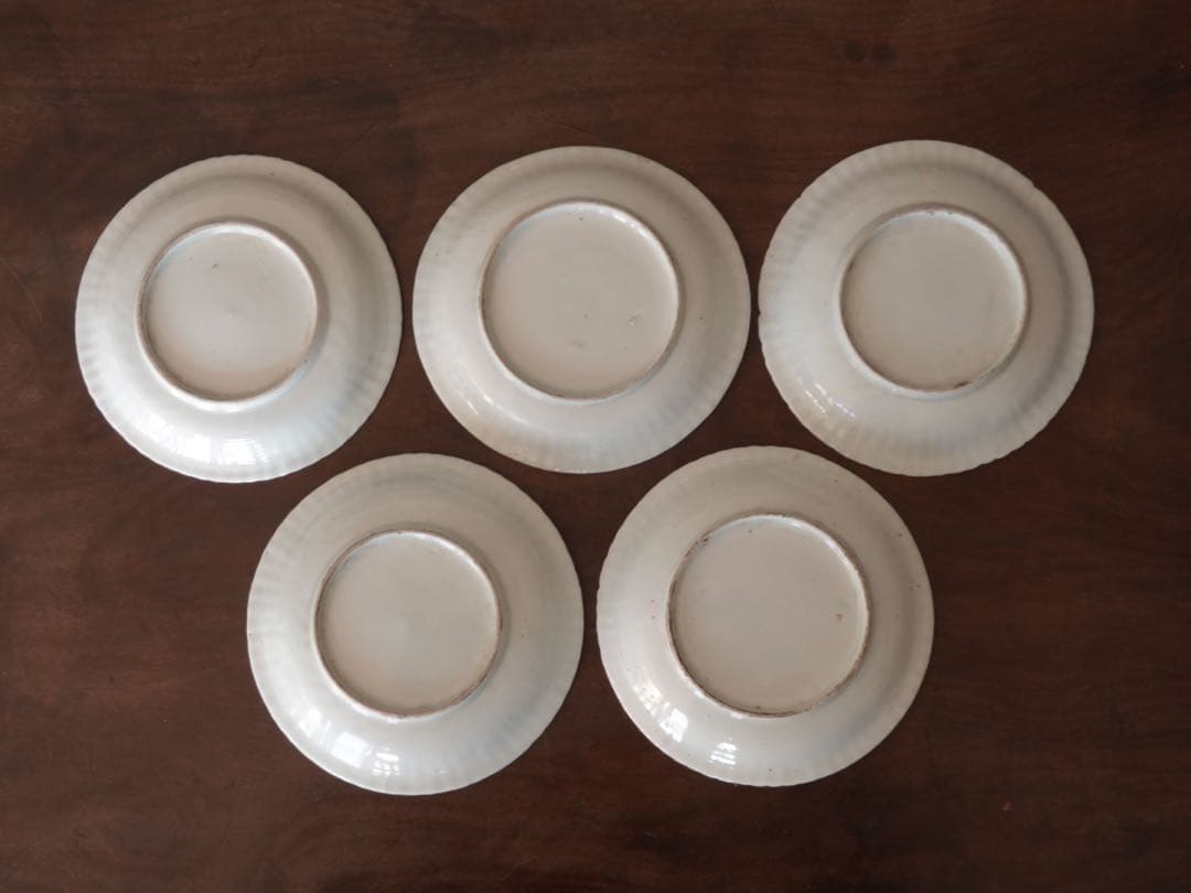 江戸中期〜後期　古伊万里　色絵　金彩　栗文　鎬　皿　5客　銘々皿　バラ売り可能