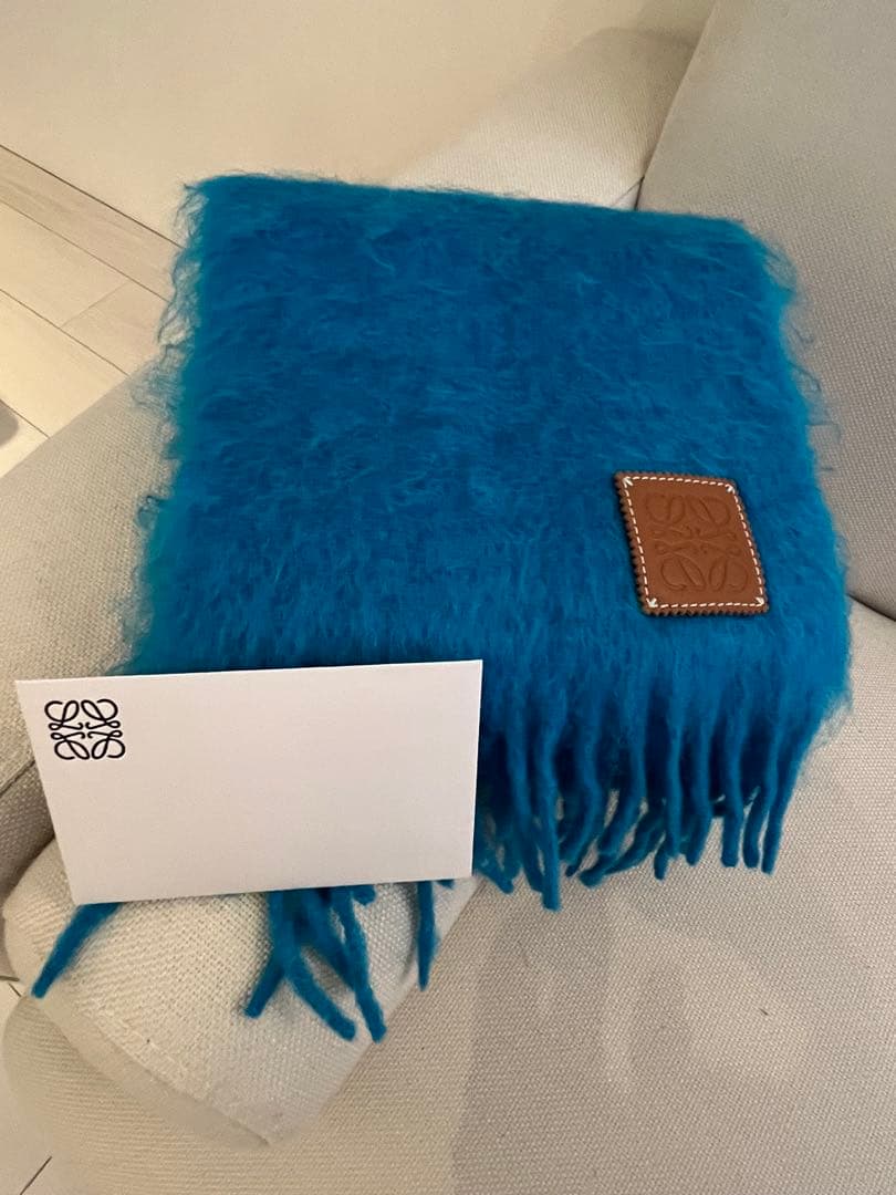 最終値下げLOEWE ロエベ モヘア マフラー　購入証明付き　ターコイズブルー