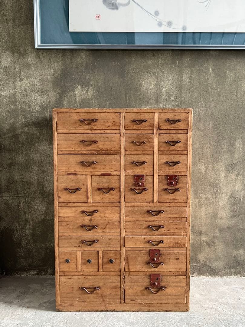 明治時代『 25杯抽斗　薬箪笥 』 和箪笥／ドロワー飾り棚 アトリエ 什器 侘寂