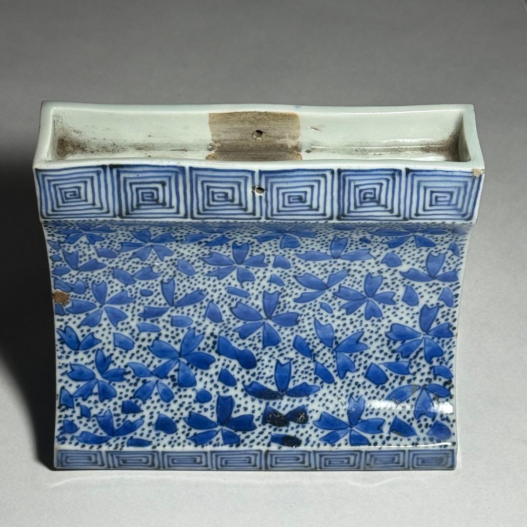 ◆希少 古伊万里染付 桜吹雪文硯屏 古い金継ぎ 書道具 文房四宝 江戸時代後期◆