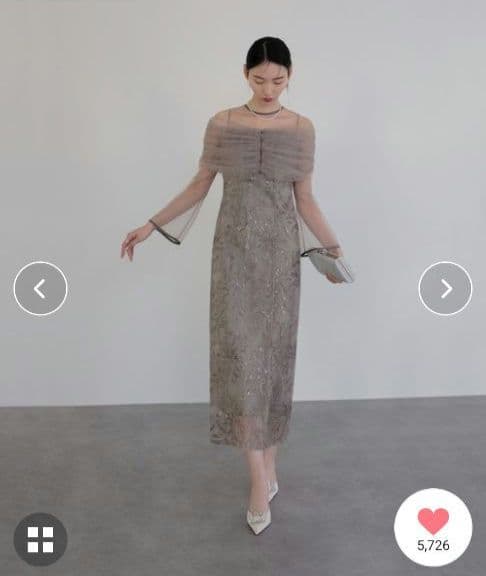 【LEJA】チュールオフショルダー花柄Iラインドレスワンピース