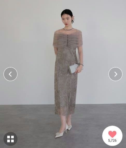 【LEJA】チュールオフショルダー花柄Iラインドレスワンピース