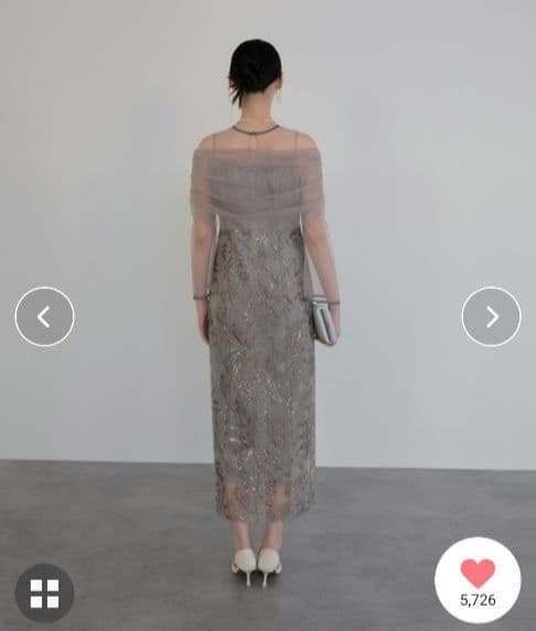 【LEJA】チュールオフショルダー花柄Iラインドレスワンピース