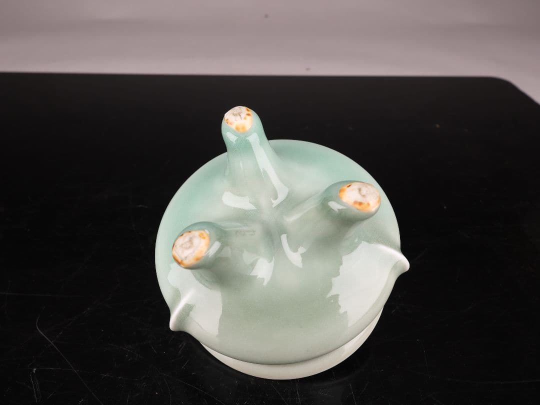 A788傚哥窯青瓷香炉 平安 初代 篩月庵 三浦竹泉造 香道具 共箱 ｝＝