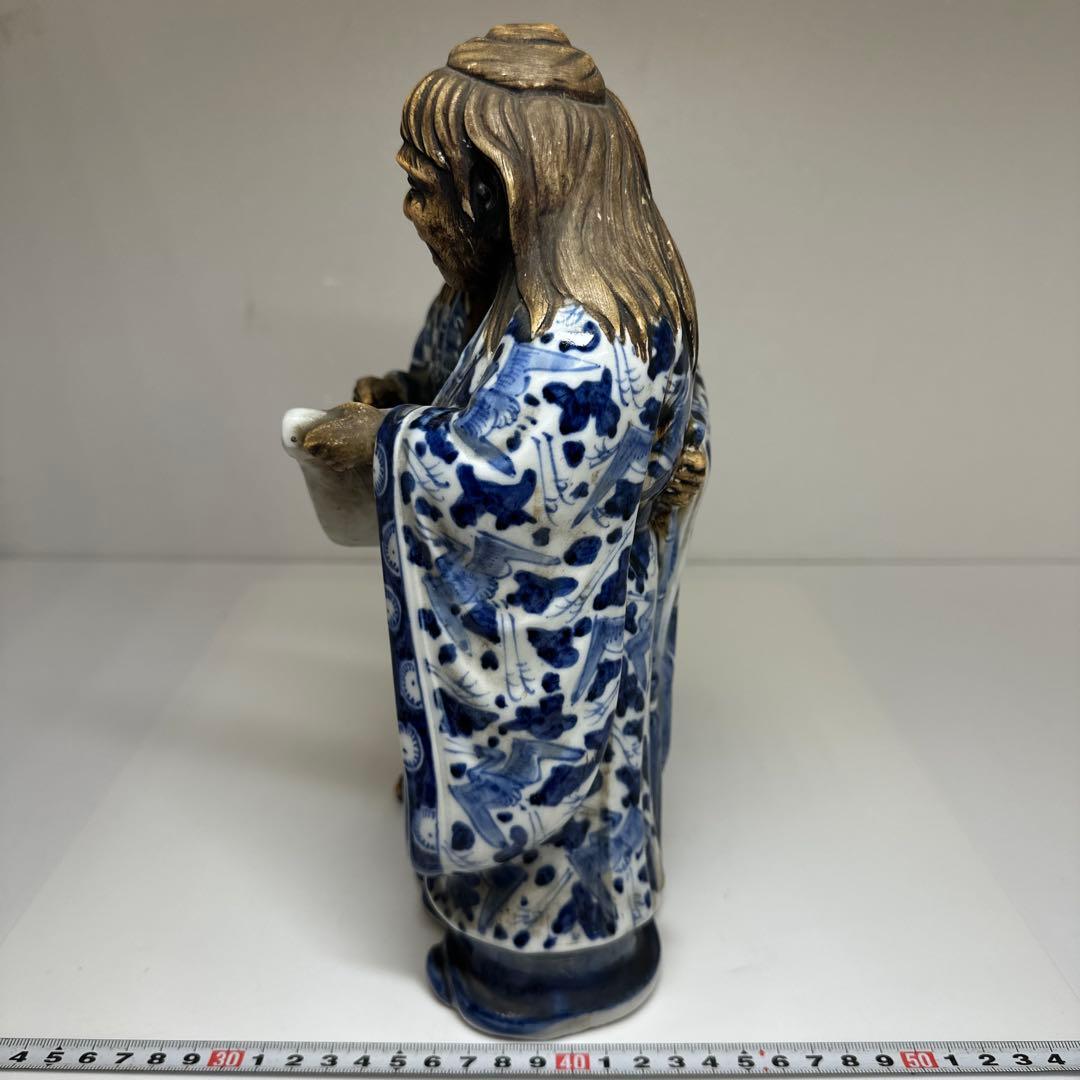 江戸期　寒山十律染付人物置物　高さ約28㎝　東Y7-0430☆2Fトヒカ