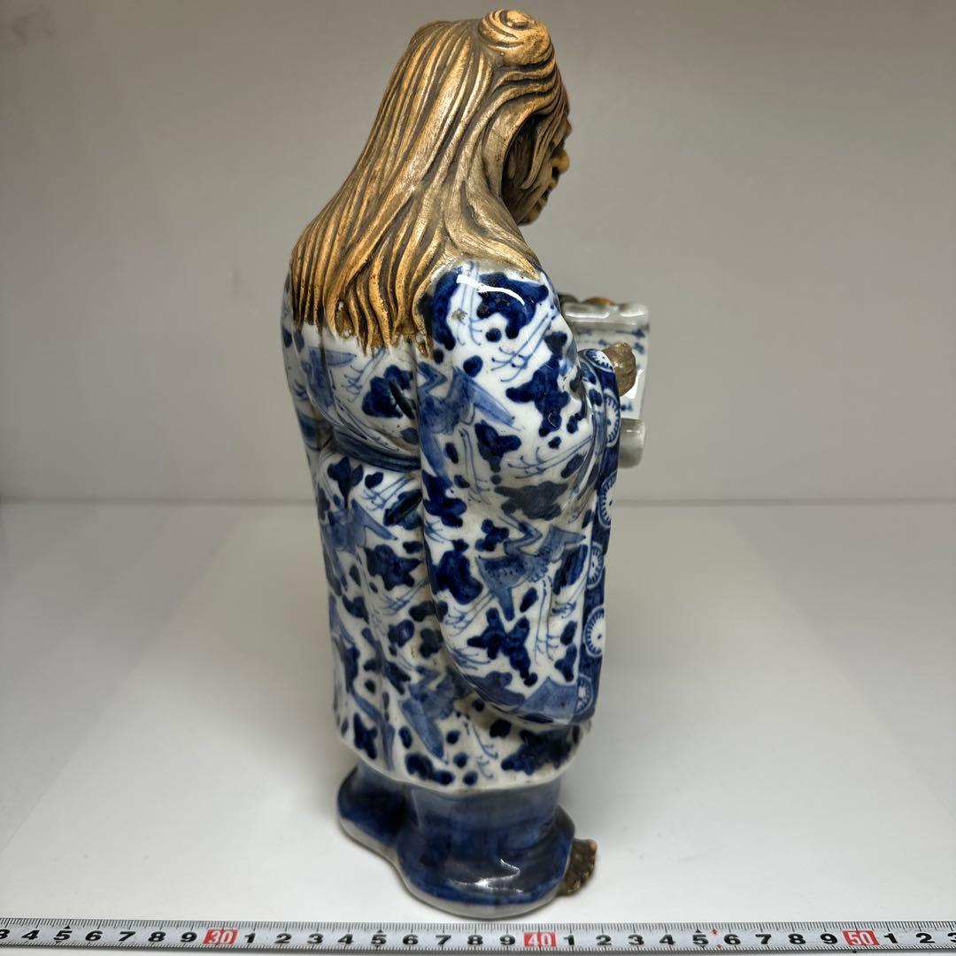 江戸期　寒山十律染付人物置物　高さ約28㎝　東Y7-0430☆2Fトヒカ