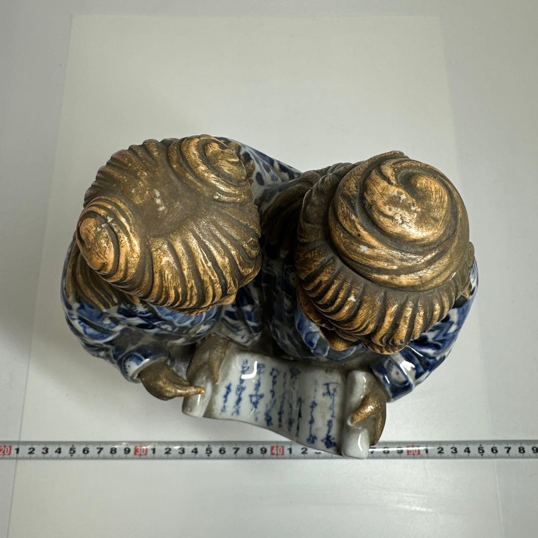 江戸期　寒山十律染付人物置物　高さ約28㎝　東Y7-0430☆2Fトヒカ