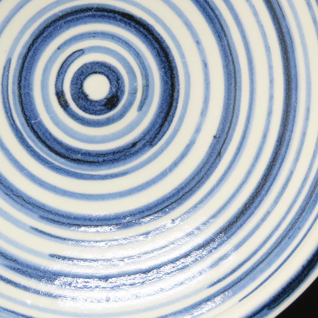 353【初期伊万里写 染付輪線文 七寸皿】　検)加藤静允 / 古伊万里