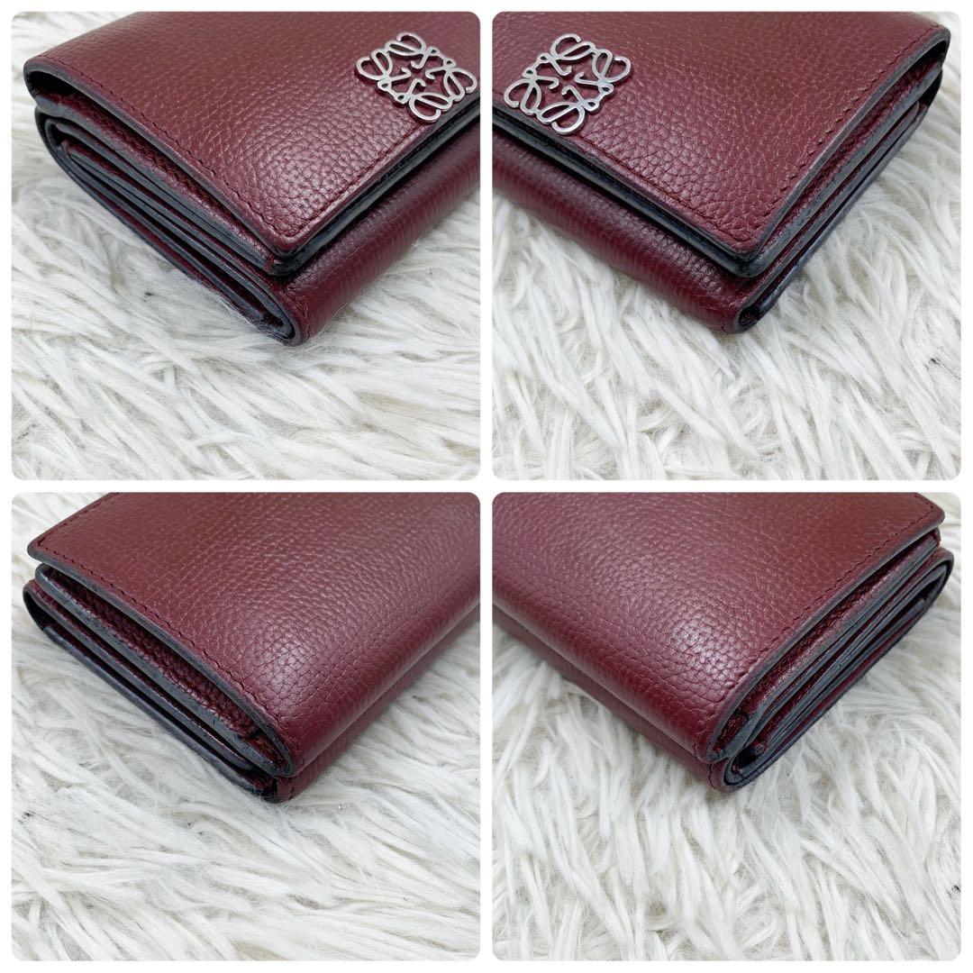 【✨極美品✨】ロエベ 三つ折り財布 アナグラム トライフォールド バーガンディ