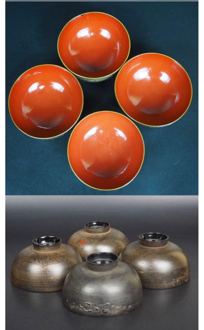 ユズコ送料無料　江戸幕末　鉄錆塗天然木椀4客　会津塗