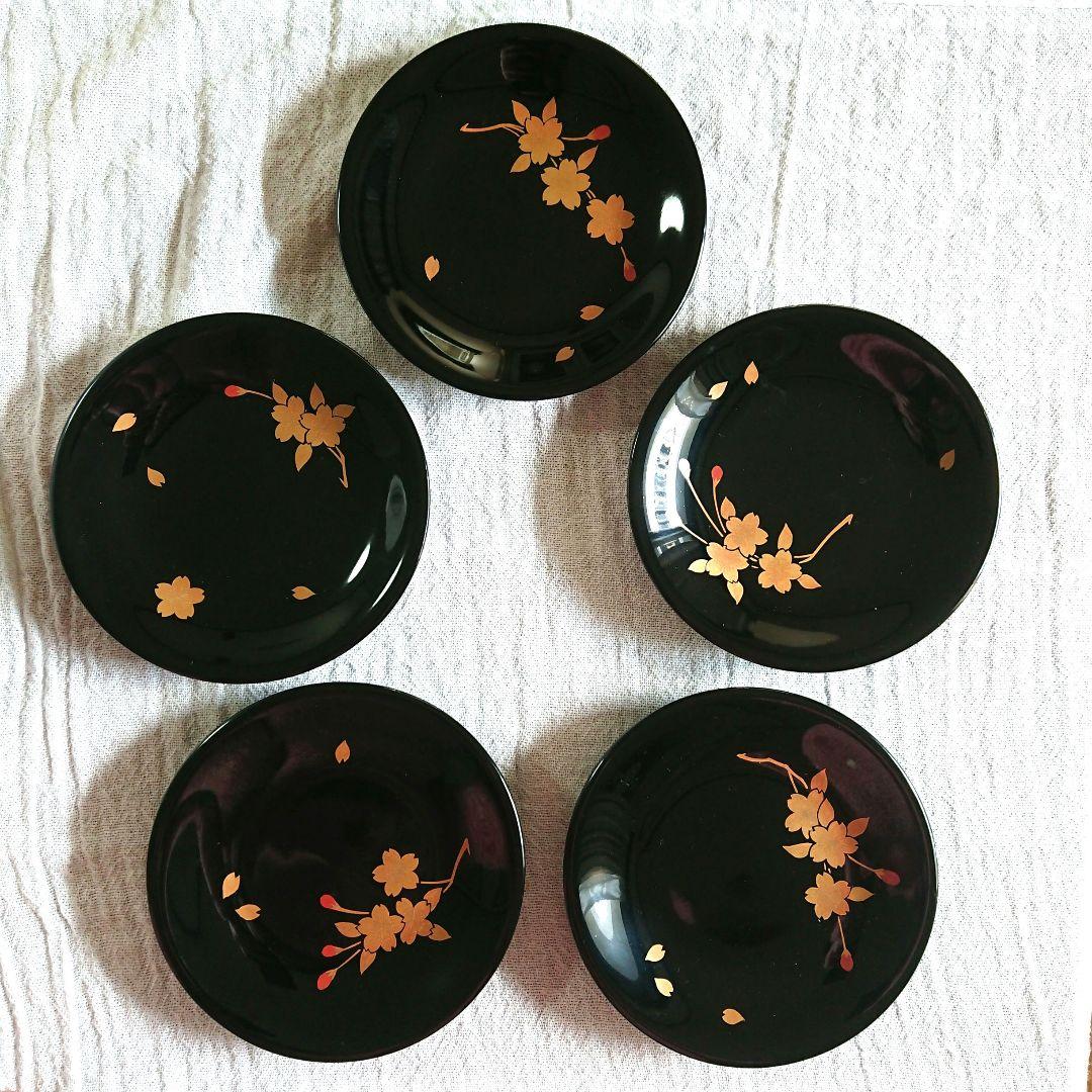 桜づくし 漆器 銘々皿 小皿 蒔絵 /輪島塗 越前漆器 茶道具 骨董 お椀印判