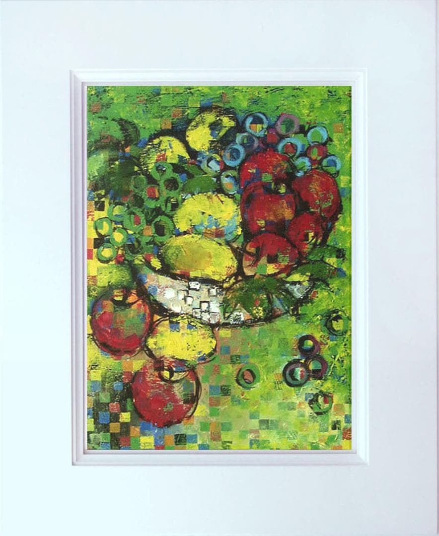 油絵 菅家令子 絵 絵画インテリア 額付(白) uF6-060103 静物 果物