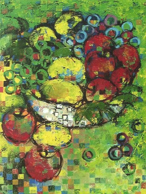 油絵 菅家令子 絵 絵画インテリア 額付(白) uF6-060103 静物 果物