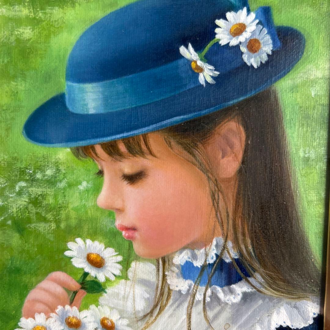絵画　油彩画　少女　清水朋江　「小さな花」